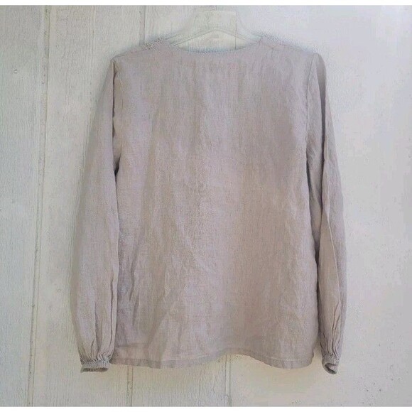 calligraphie tan linen blouse size med - Picture 3 of 3